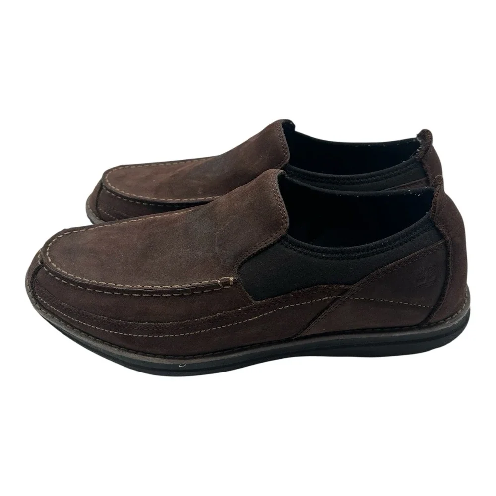 Timberland Shoes Men Sz 13 Brown Leather Slip On Loafers Anti-Fatigure Gripstick